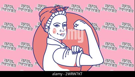 Image of pin up girl over female multiple girl power text Stock Photo