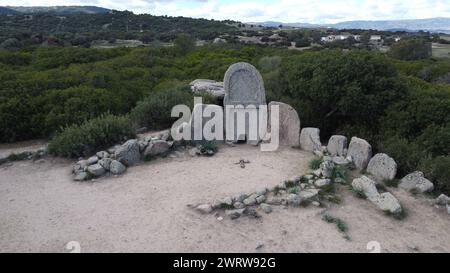 Giants' grave of S'Ena e Thomes built during the bronze age by the nuragic civilization, Doragli, Sardinia, Italy Stock Photo