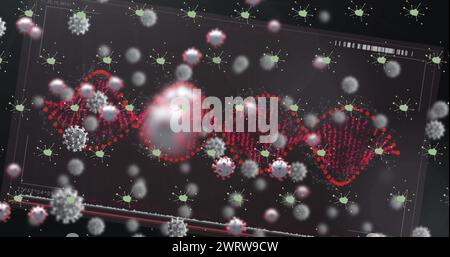 Image of falling cells and dna strand over human head 3d model on dark ...