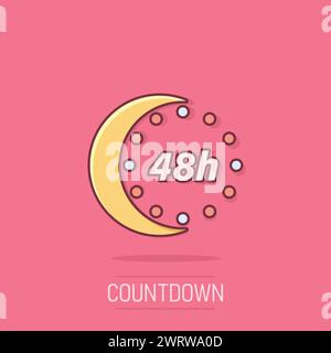 48 hours clock icon in comic style. Timer countdown cartoon vector illustration on isolated background. Time measure splash effect sign business conce Stock Vector