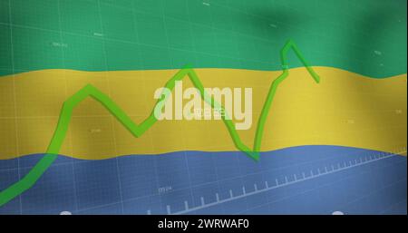 Image of green graph processing data over flag of gabon Stock Photo