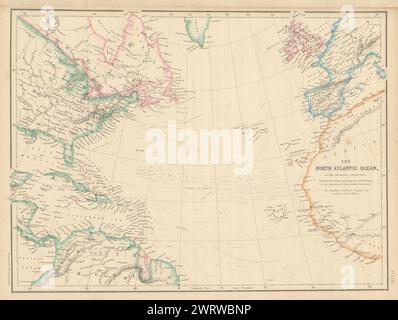 North Atlantic Ocean showing Gulf Stream, currents & Sargasso Sea LOWRY 1860 map Stock Photo