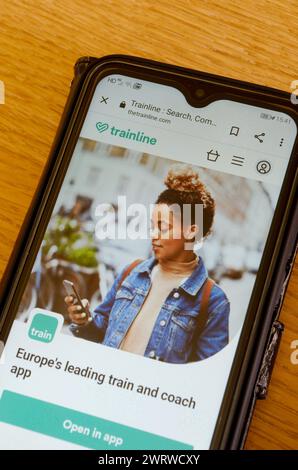 The Trainline Website on a Smartphone, UK Stock Photo