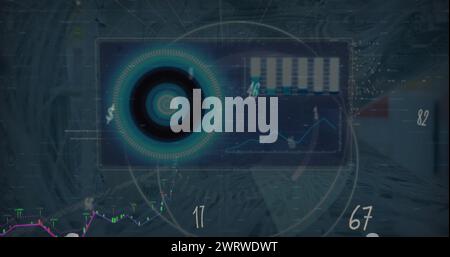 Image of graphs, charts with data processing on digital interface ...