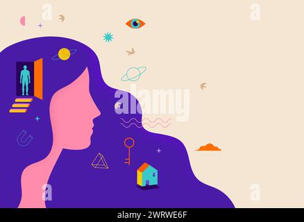 Surreal, Psychology, Dream, Mental Health concept illustration. Brain ...