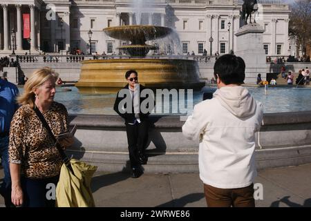 Trafalgar Square, London, UK. 14th Mar 2024. UK Weather: sunny and warm afternoon in London. Credit: Matthew Chattle/Alamy Live News Stock Photo
