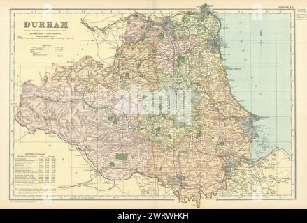 DURHAM antique county map by GW BACON 1891 old vintage plan chart Stock ...