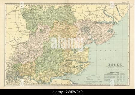 ESSEX antique county map by GW BACON 1895 old vintage plan chart Stock ...