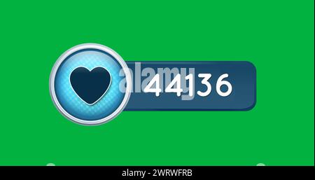 Digital image of a heart icon with increasing numbers ona green background 4k Stock Photo