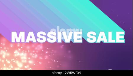 Image of massive sale text in white letters with blue trails over sparkling spots Stock Photo