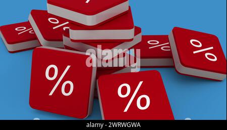 Image of percentage symbol on 3d square shape against blue background Stock Photo