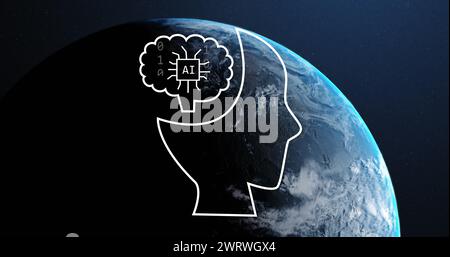 Image of ai data processing icons over globe and dark background Stock Photo