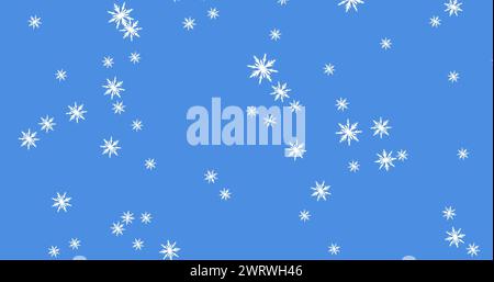 Digital image of multiple snowflakes icons falling against blue ...