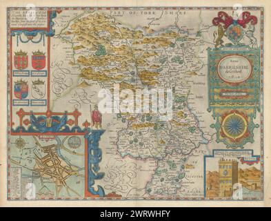 Darbieshire. Derbyshire county map by John Speed. Bassett/Chiswell edition 1676 Stock Photo