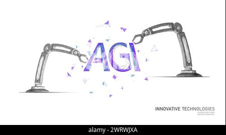 Artificial general intelligence robotic arms low poly letter symbols. Minimalist style AGI icon. Machine learning concept technology AI brain vector i Stock Vector