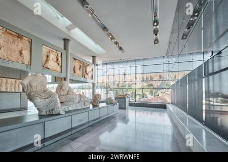 Athens, Greece - March 02, 2024: Interior view of the New Acropolis Museum in Athens. Designed by the Swiss-French Architect Bernard Tschumi Stock Photo