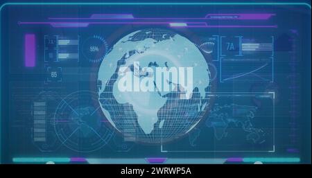 Image of infographic data processing with globe on digital interface ...