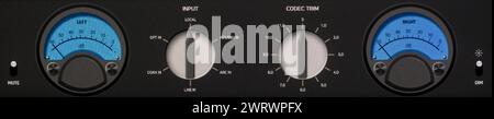 Audio Control Panel LCD Display with Dual VU Audiometers. Stock Photo