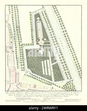 Plan of Duck Island in St James's Park in 1734. J.T. SMITH 1807 old map Stock Photo