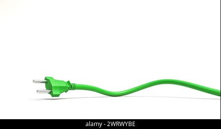 Eco-friendly energy concept with a vibrant green power cord artistically bent, isolated on white Stock Photo