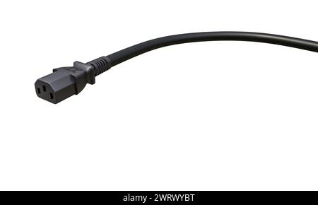 standard black power cord with a three-prong plug, isolated on a white background. 3d render Stock Photo