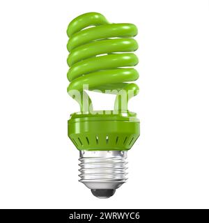 3d illustration of a green compact fluorescent lamp representing renewable energy and eco-conservation Stock Photo