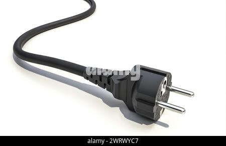 Isolated 3d rendering of a black electric plug with a flexible cord on a white background Stock Photo