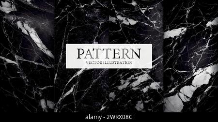 Set of 4 black marble textures, background patterns - Vector illustration Stock Vector