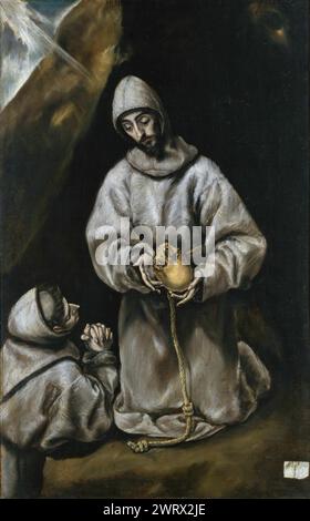 El Greco (Workshop of) – Saint Francis in Meditation c.1606. 108x66 Stock Photo