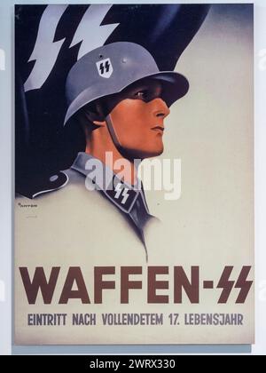 Recruiting poster for volunteers to the Waffen SS (1941) on display in the Topography of Terror, Berlin, Germany, Stock Photo