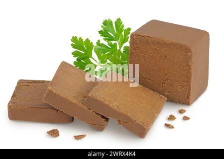 Brown cheese. Norwegian brunost isolated on white background with full depth of field Stock Photo