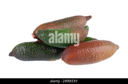 Fresh finger limes isolated on white background. Caviar lime. Fruits pods. Clipping path. Stock Photo