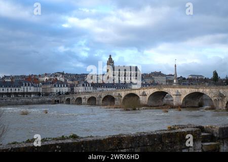 View of Blois with bridge on the river Loire Stock Photo
