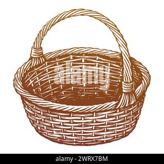 Hand drawn wicker basket empty. Sketch vintage vector illustration Stock Vector