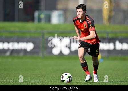 Tubize, Belgium. 14th Mar, 2024. Lucca Darcon (5) of Belgium pictured during a friendly soccer game between the national under 16 teams of Belgium and Hungary on Thursday 14 March 2024 in Tubize, Belgium . Credit: sportpix/Alamy Live News Stock Photo