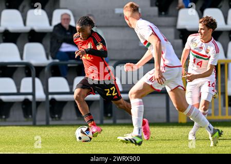 Tubize, Belgium. 14th Mar, 2024. Gassimou Sylla (22) of Belgium pictured during a friendly soccer game between the national under 16 teams of Belgium and Hungary on Thursday 14 March 2024 in Tubize, Belgium . Credit: sportpix/Alamy Live News Stock Photo