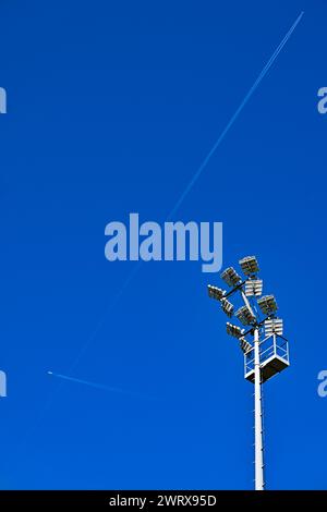 Tubize, Belgium. 14th Mar, 2024. illustration picture showing the floodlights during a friendly soccer game between the national under 16 teams of Belgium and Hungary on Thursday 14 March 2024 in Tubize, Belgium . Credit: sportpix/Alamy Live News Stock Photo