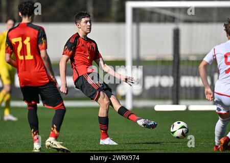 Tubize, Belgium. 14th Mar, 2024. Lucca Darcon (5) of Belgium pictured during a friendly soccer game between the national under 16 teams of Belgium and Hungary on Thursday 14 March 2024 in Tubize, Belgium . Credit: sportpix/Alamy Live News Stock Photo