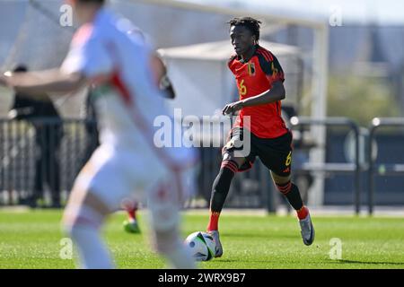 Tubize, Belgium. 14th Mar, 2024. N'famory Traore (6) of Belgium pictured during a friendly soccer game between the national under 16 teams of Belgium and Hungary on Thursday 14 March 2024 in Tubize, Belgium . Credit: sportpix/Alamy Live News Stock Photo