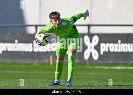 Tubize, Belgium. 14th Mar, 2024. Mark Balogh (1) of Hungary pictured during a friendly soccer game between the national under 16 teams of Belgium and Hungary on Thursday 14 March 2024 in Tubize, Belgium . Credit: sportpix/Alamy Live News Stock Photo