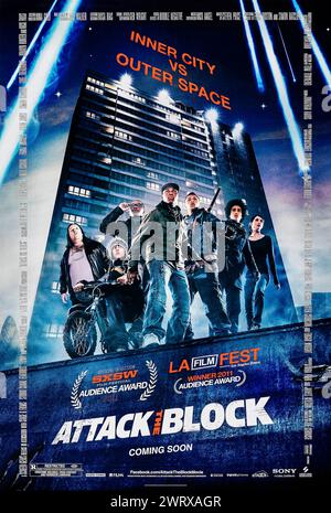 Attack the Block (2011) directed by Joe Cornish and starring John Boyega, Jodie Whittaker and Alex Esmail. A teen gang in South London defend their block from an alien invasion. US one sheet poster ***EDITORIAL USE ONLY***. Credit: BFA / Sony Pictures Releasing Stock Photo