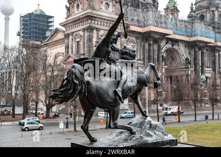 Berlin, Germany - December 16, 2021: Berlin Cathedral or Berliner Dom along the river Spree on the Museum Island of Berlin. View from the Altesmuseum Stock Photo