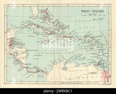BRITISH WEST INDIES. Showing British Islands/colonies. Caribbean 1910 old map Stock Photo