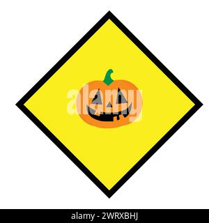 Yellow sticker with halloween jack o lantern pumpkin Stock Vector