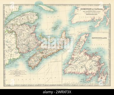 CANADA MARITIMES Newfoundland Nova Scotia Prince New Brunswick JOHNSTON 1913 map Stock Photo
