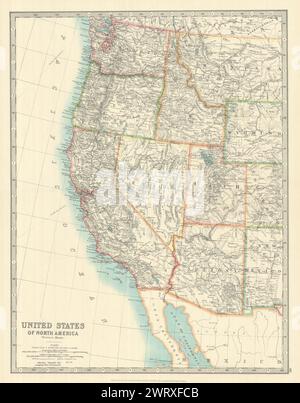 UNITED STATES of AMERICA WESTERN SHEET. USA. Pacific States. JOHNSTON 1913 map Stock Photo