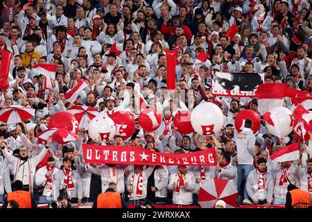 London Stadium, London, UK. 14th Mar, 2024. Europa League Football, Round of 16, Second Leg, West Ham United versus SC Freiburg; SC Freiburg fans Credit: Action Plus Sports/Alamy Live News Stock Photo