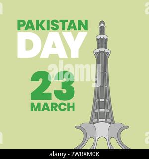 Pakistan Day vector Minar e Pakistan 23rd March Vector Illustration Icon Pakistan Day Lahore Minar Vector Pakistan Resolution Stock Vector