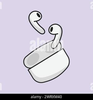 TWS Wireless Bluetooth Earphone vector Illustration wireless Airpods Illustration Headphones TWS icon Stock Vector
