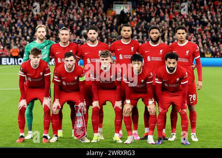 Liverpool, UK. 14th Mar, 2024. Liverpool players line up before kick off during the UEFA Europa League Round of 16 match at Anfield, Liverpool. Picture credit should read: Gary Oakley/Sportimage Credit: Sportimage Ltd/Alamy Live News Stock Photo